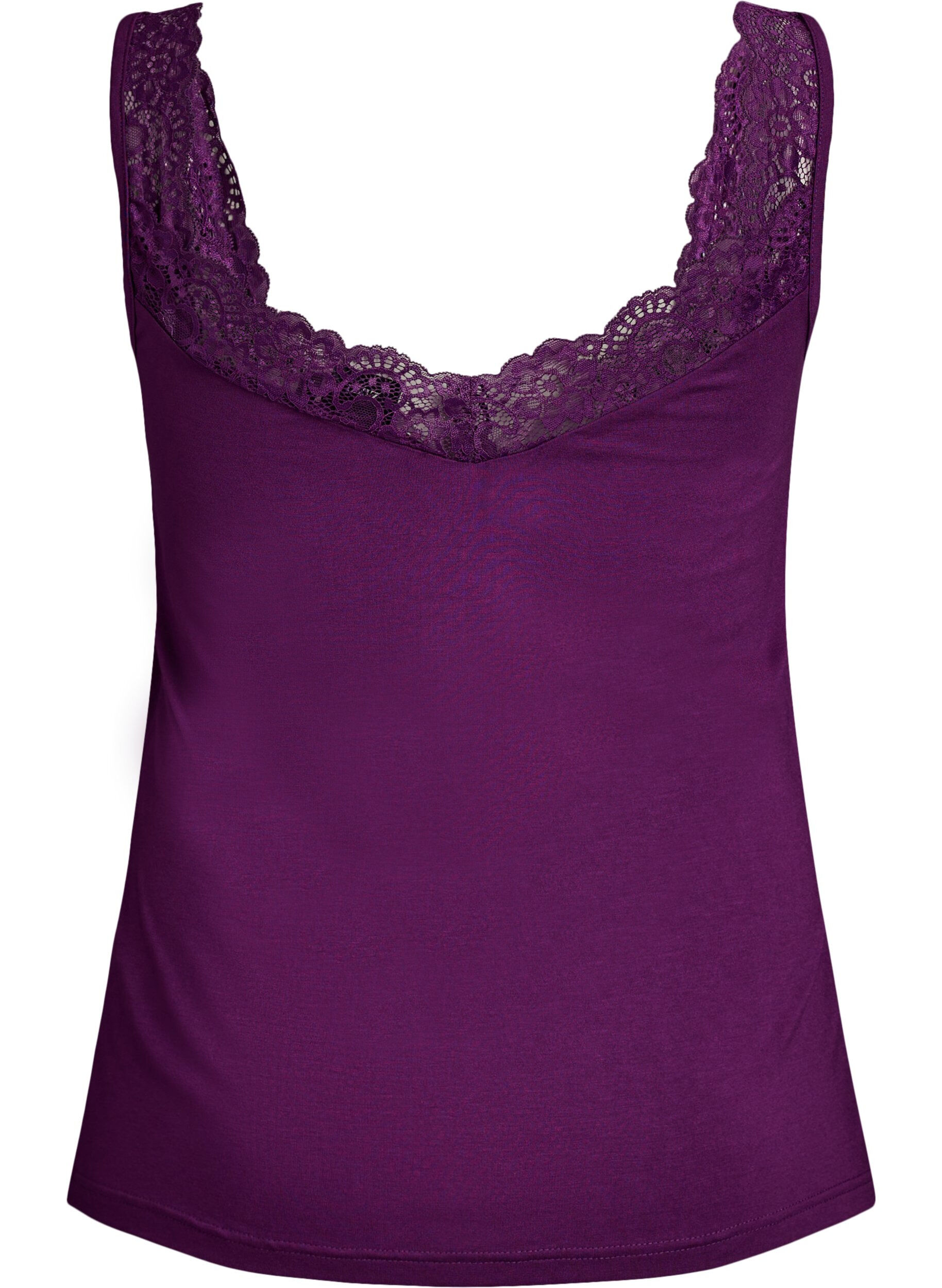 Zizzifashion Viscose top with lace edge, Purple, Packshot image number 1