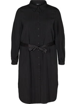 Shirt dress with tie-string and buttons, Black, Packshot image number 0