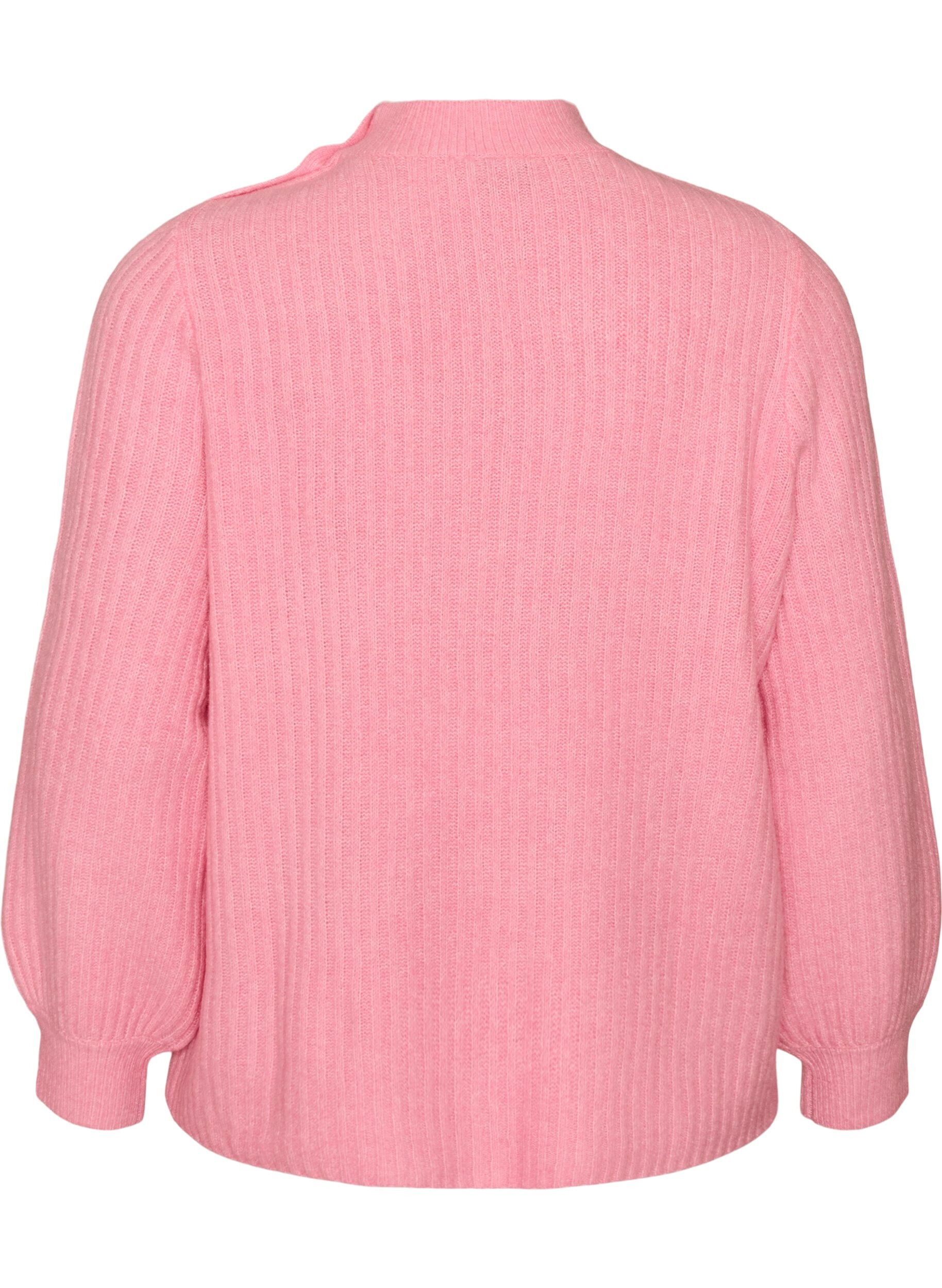 ZizzifashionRibbed jumper with puff sleeves and buttons, Pink, Packshot image number 1