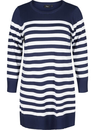 Striped knitted dress in a mix of viscose, Navy Blazer W/Birch, Packshot image number 0