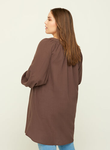 Short cotton tunic with a V-neck, Brown, Model image number 1