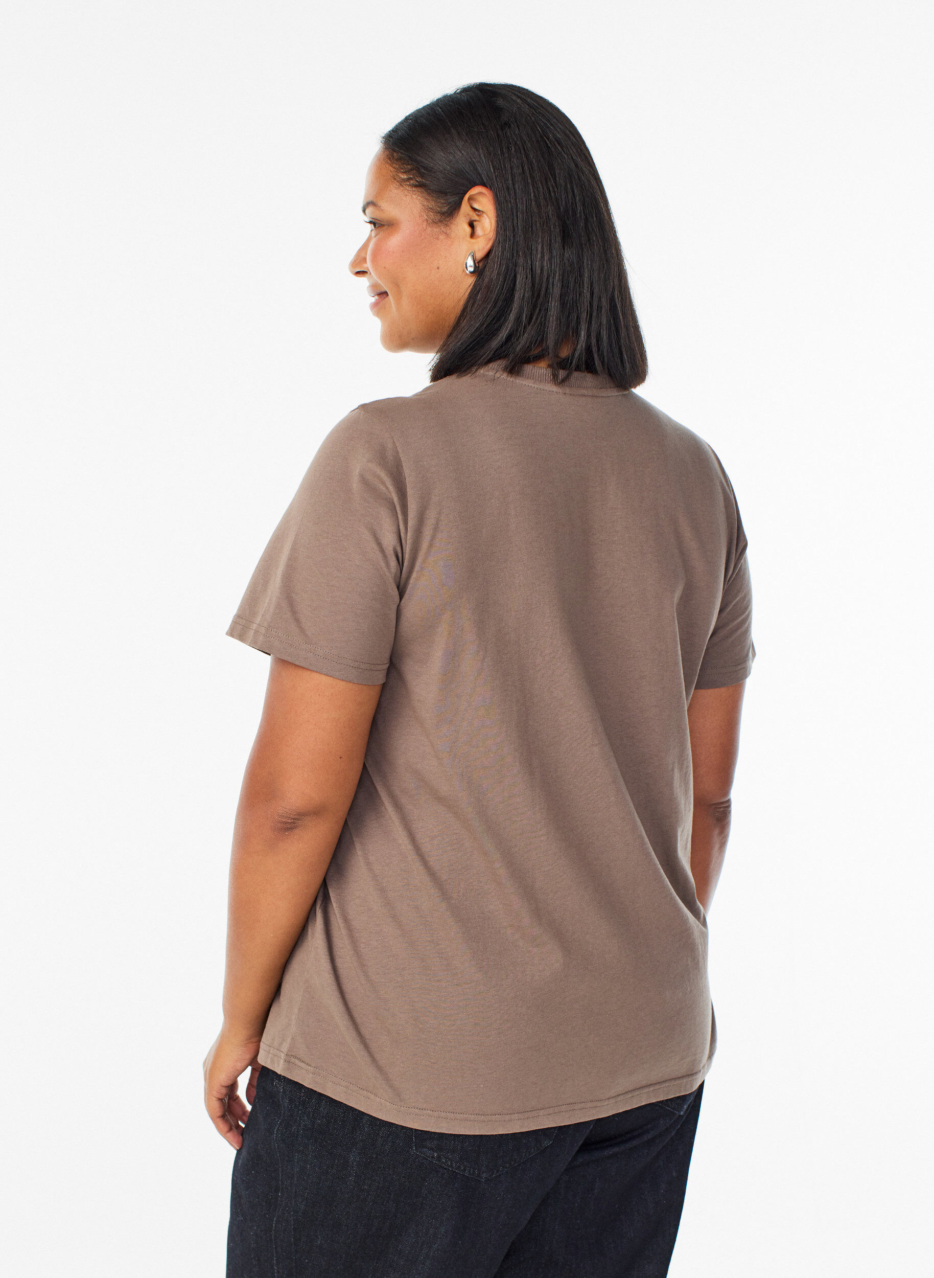 Zizzifashion Basic cotton T-shirt with round neck, Brown, Model image number 2