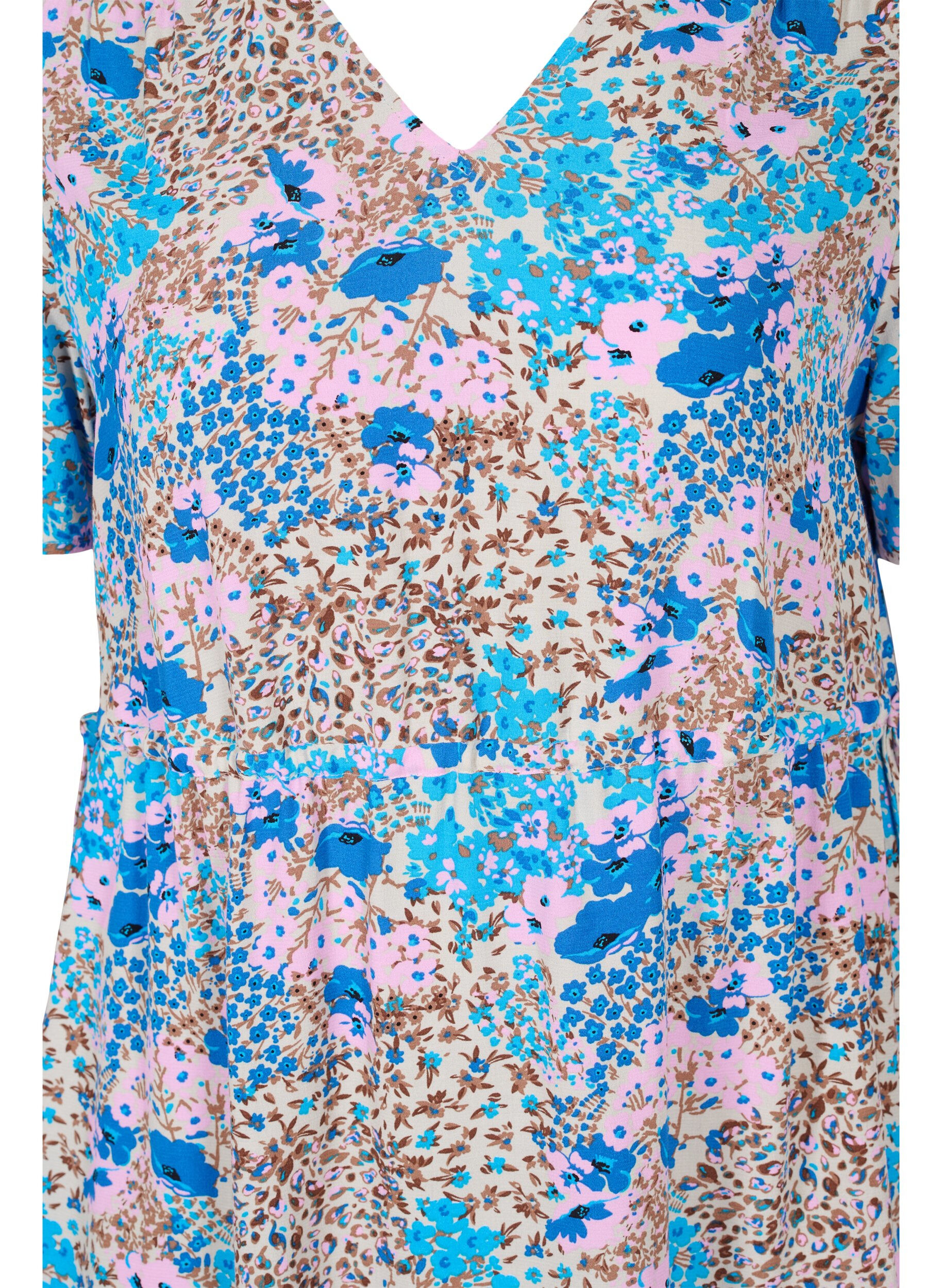 Zizzifashion Patterned dress with drawstring details, Blue Rose Flower, Packshot image number 2