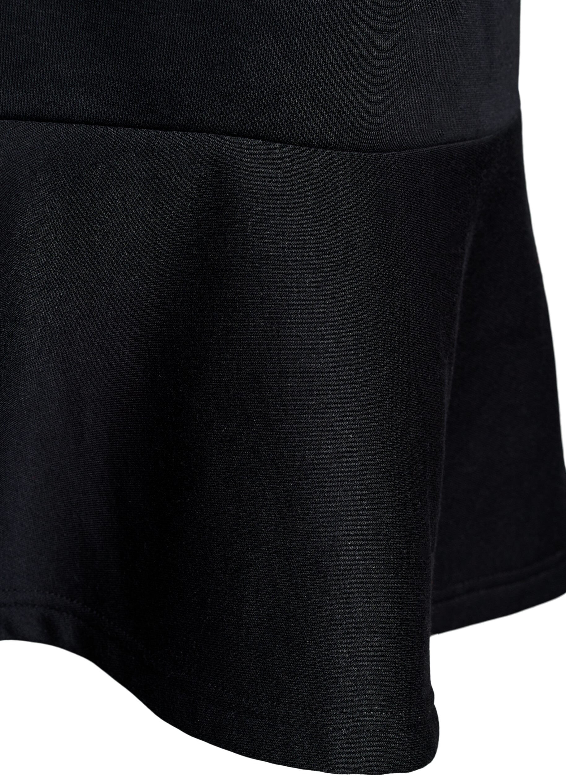 Zizzifashion Short sweat dress with ruffle detail, Black, Packshot image number 3