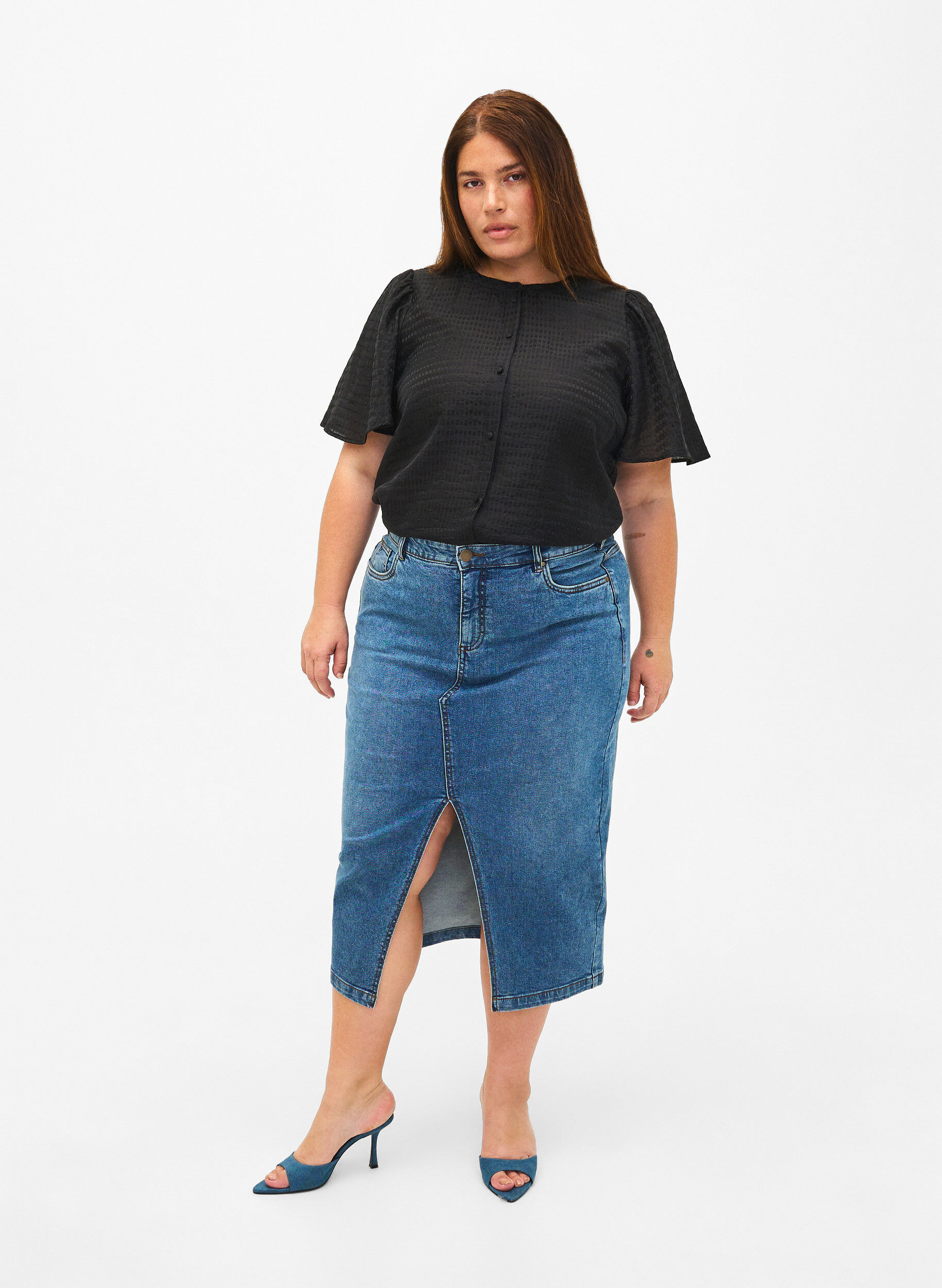 Zizzifashion Lyocell shirt blouse with texture, Black, Model image number 2