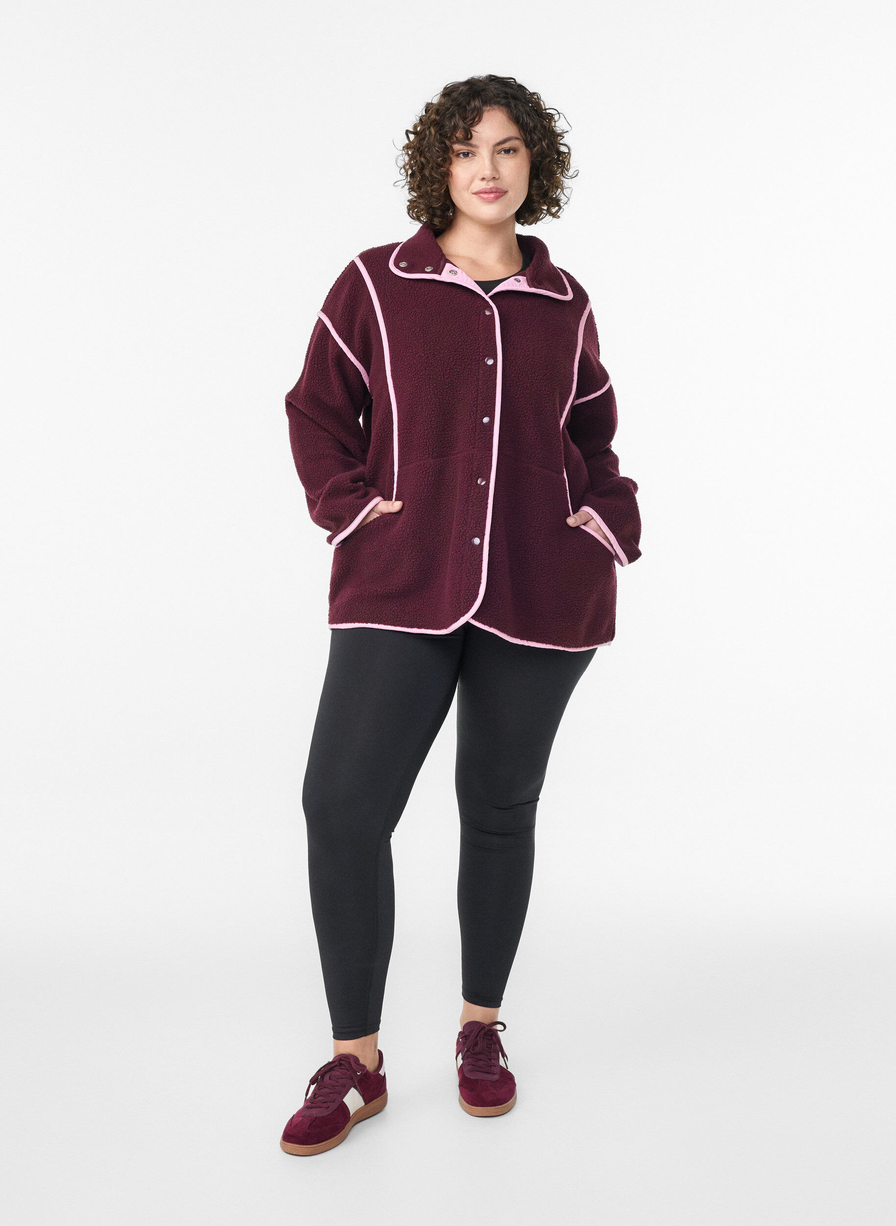 Zizzifashion Teddy jacket with contrast details, Red, Model image number 1