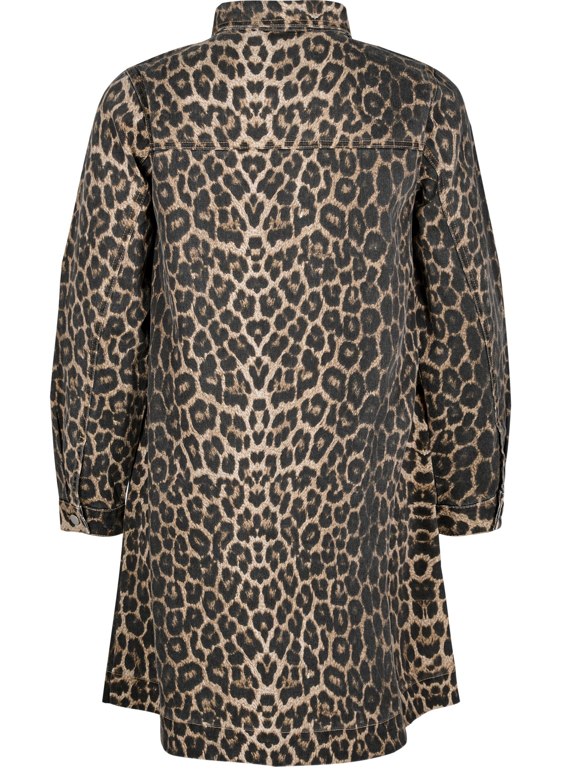 Zizzifashion Long-sleeved denim dress with leopard print, Brown, Packshot image number 1
