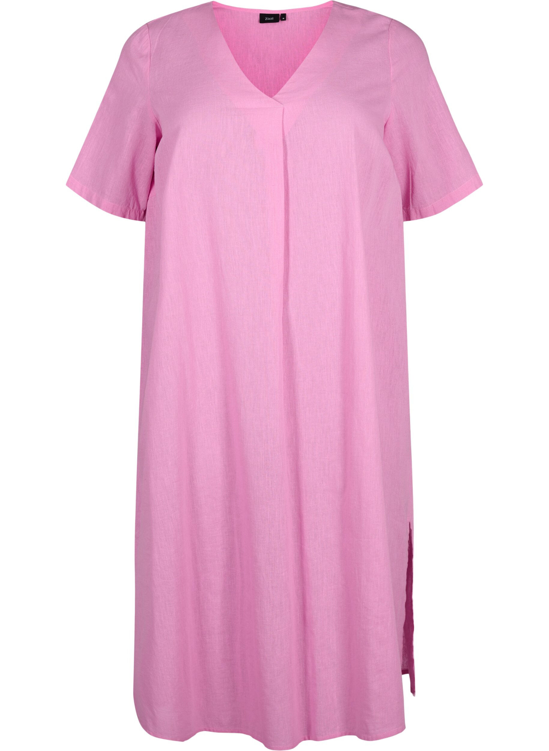Zizzifashion Cotton blend kaftan dress with linen, Pink, Packshot image number 0