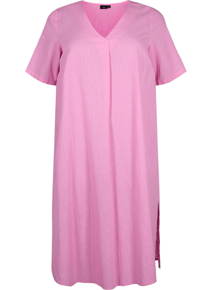 Cotton blend kaftan dress with linen, Pink, Packshot image number 0