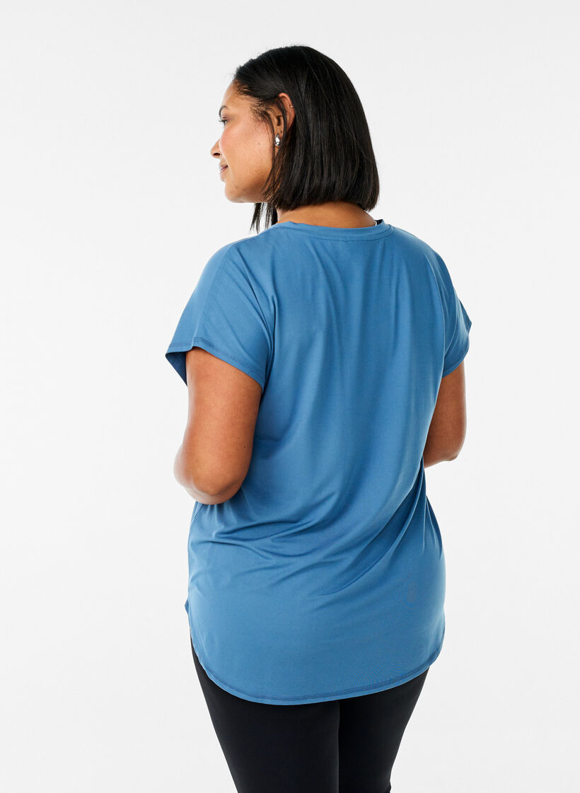 Short-sleeved workout t-shirt with v-neck, Petrol, Model image number 2
