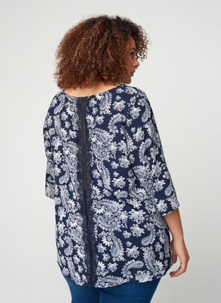 Printed blouse with lace back and 3/4-length sleeves, Night Sky/Paisley, Model image number 1