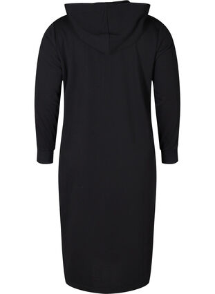 Long sweater dress with a hood and pocket, Black, Packshot image number 1