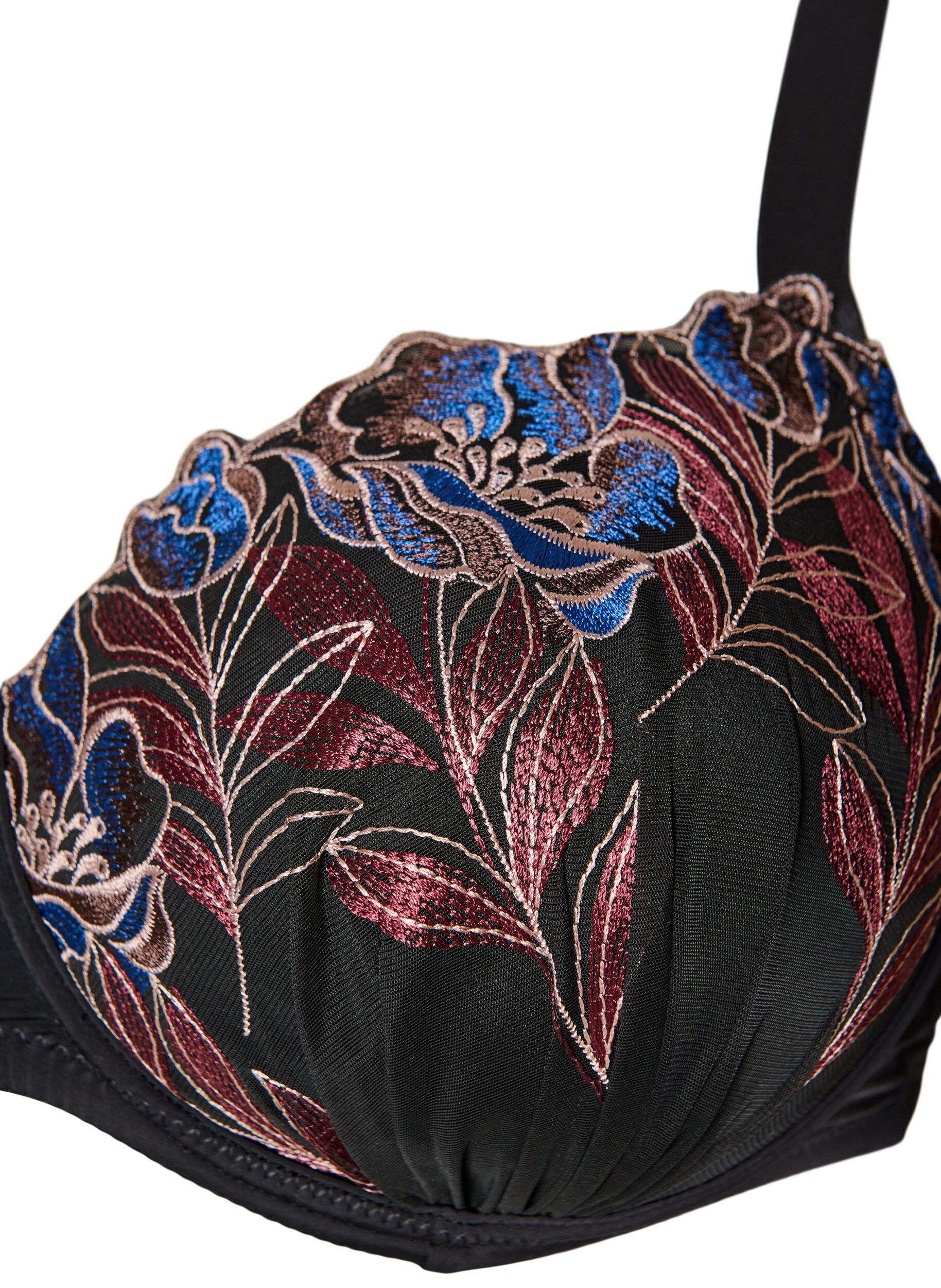 ZizzifashionMoulded bra with floral embroidery, Black, Packshot image number 2