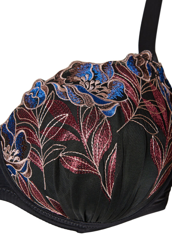 Moulded bra with floral embroidery, Black, Packshot image number 2