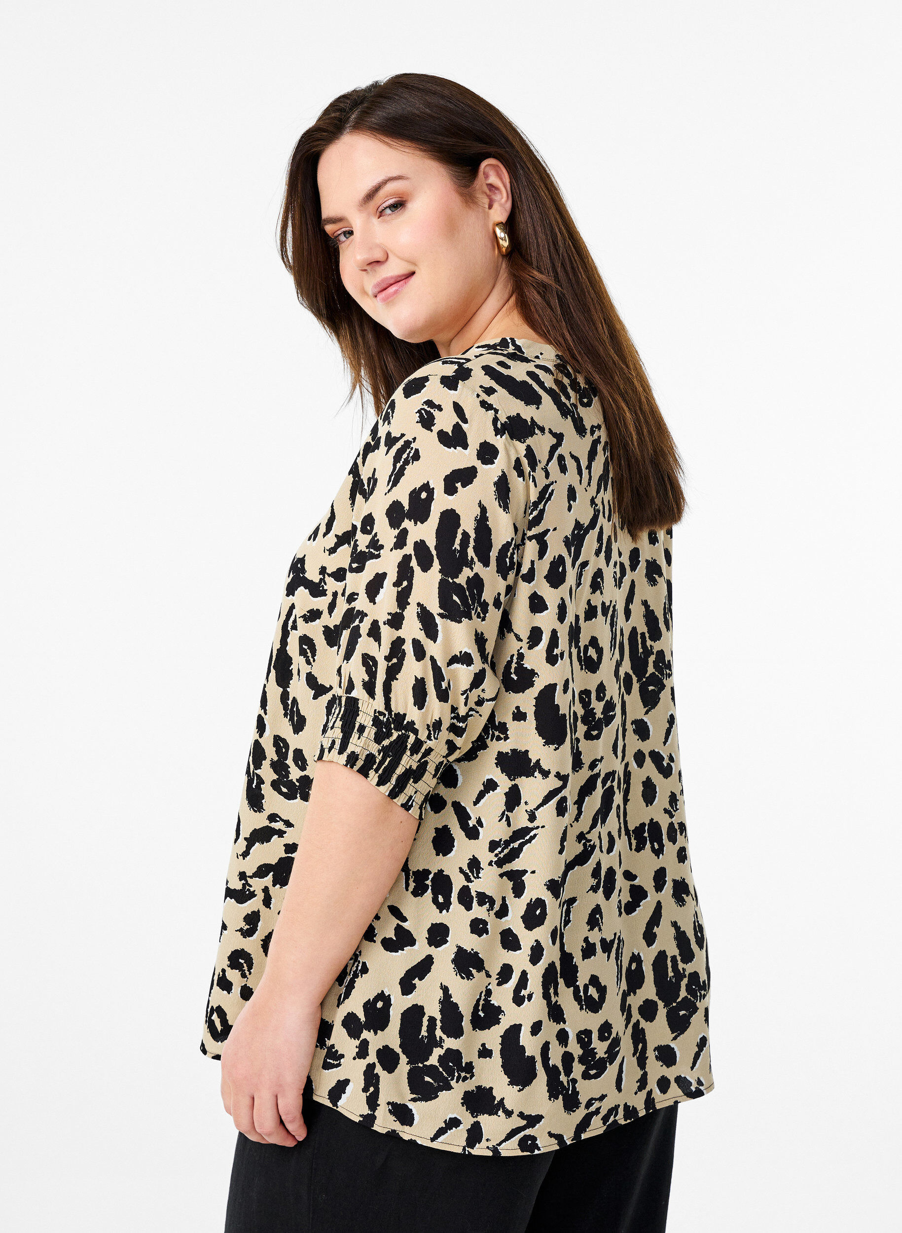 Zizzifashion Short-sleeved viscose blouse, Beige, Model image number 2