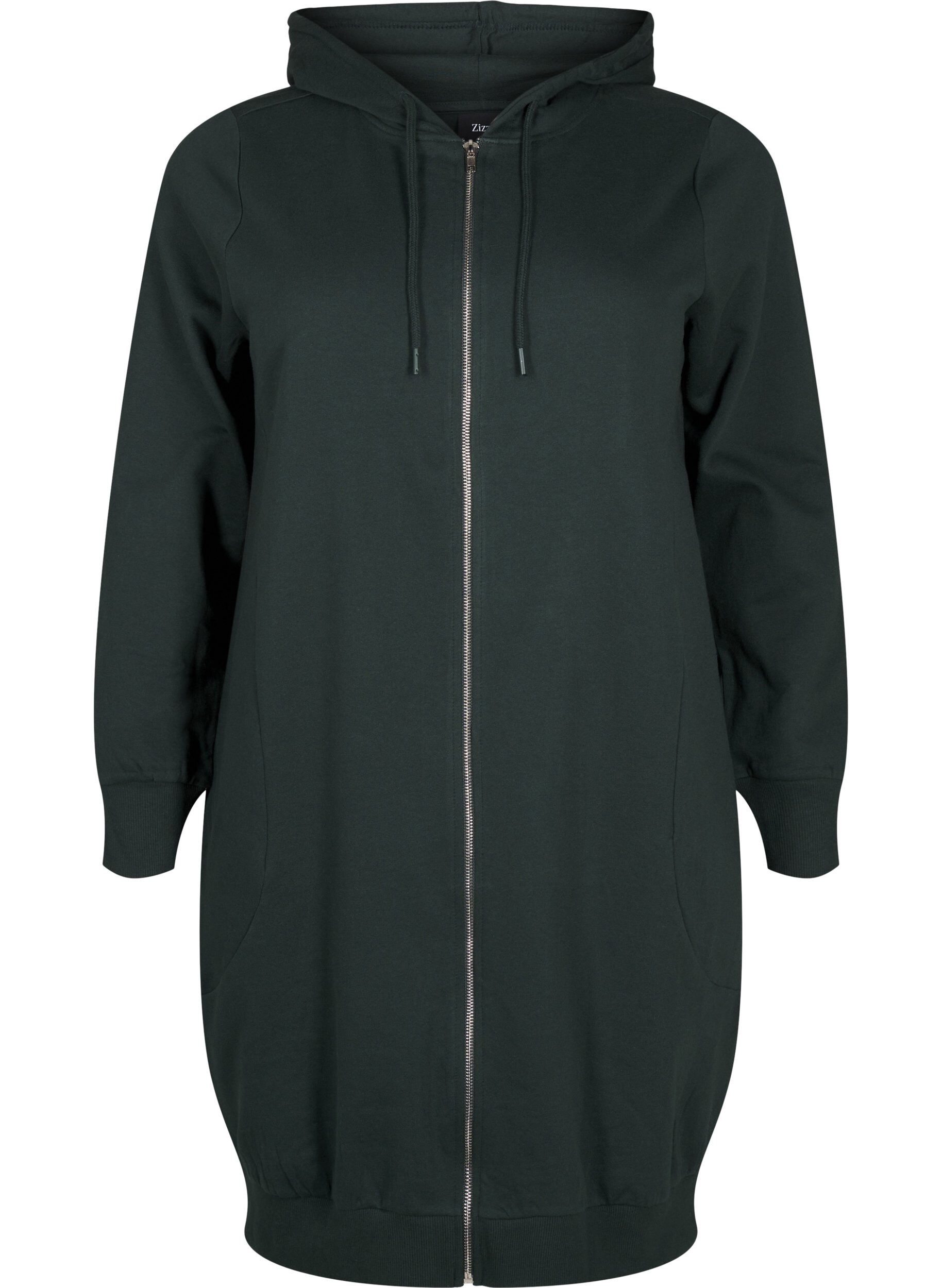 Long cotton sweat cardigan with hood