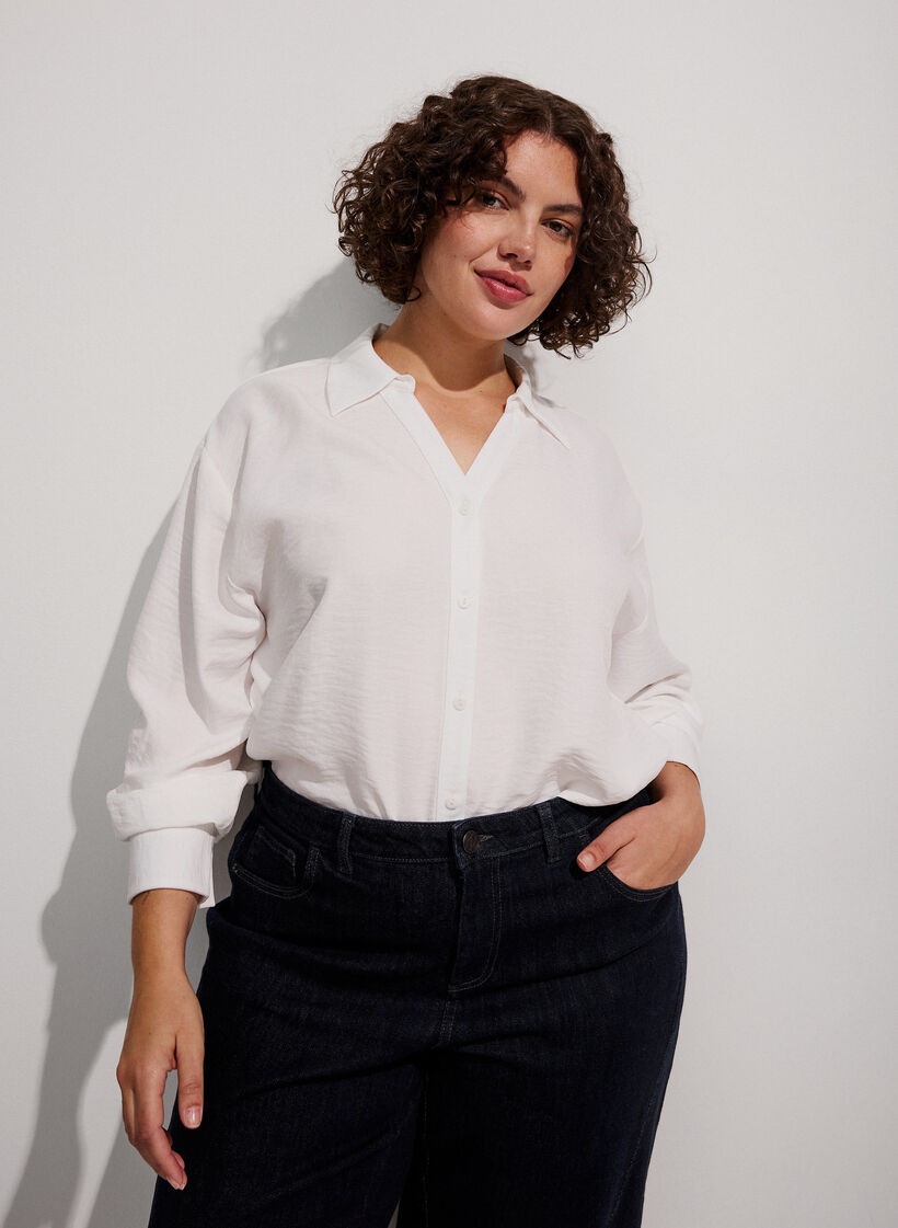Loose shirt with V-neck, White, Model image number 0