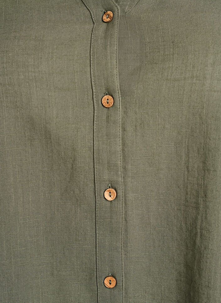 Cotton shirt blouse with V-neck, Green, Packshot image number 2