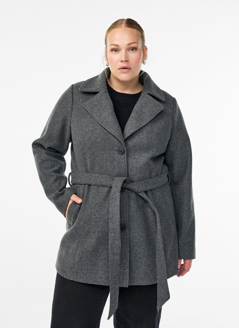 Short coat with a belt, Grey, Model image number 0