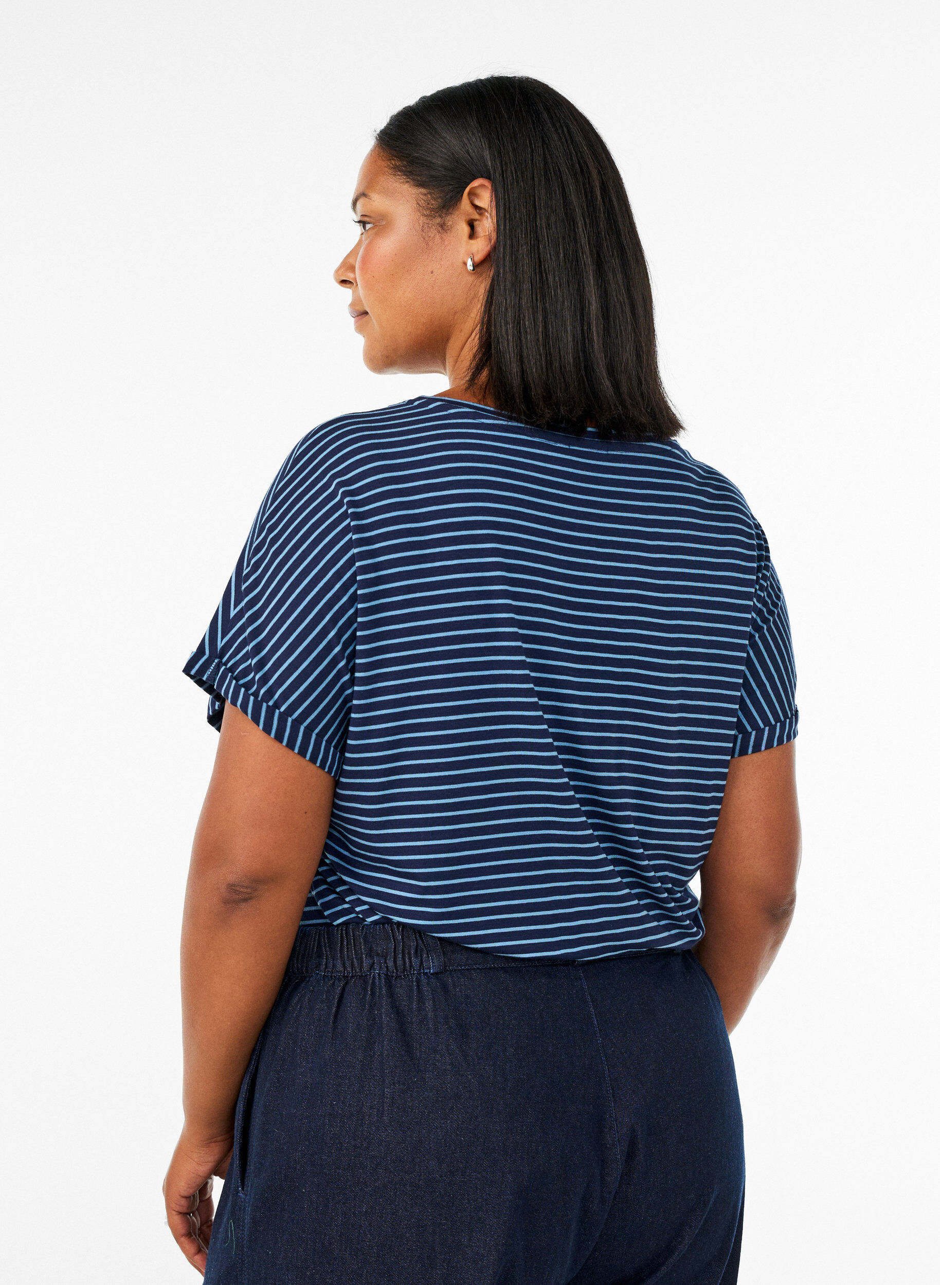 ZizzifashionStriped T-shirt in viscose with a round neck, Blue, Model image number 2