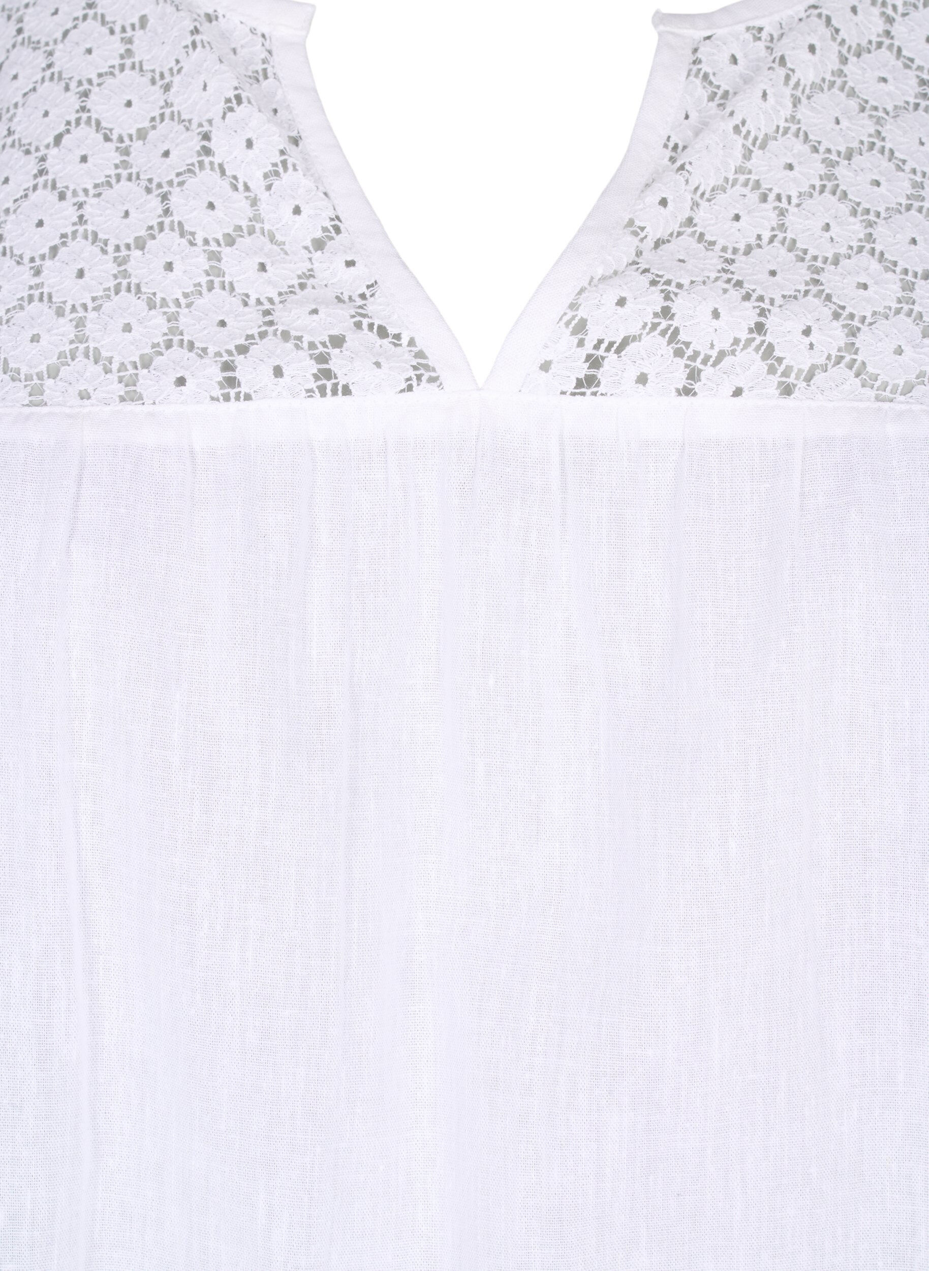 Zizzifashion Blouse in a cotton mix with linen and crochet detail, Bright White, Packshot image number 2