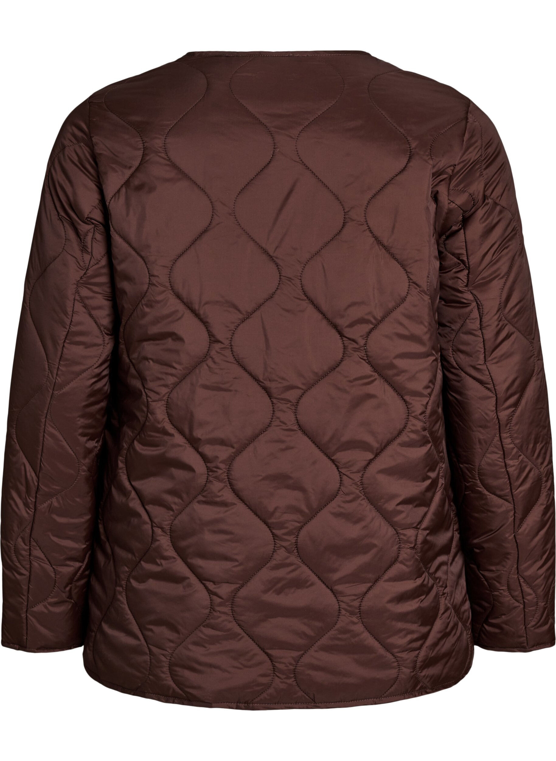 ZizzifashionQuilted jacket with press studs and a round neck, Brown, Packshot image number 1