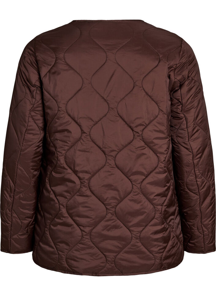 Quilted jacket with press studs and a round neck, Brown, Packshot image number 1
