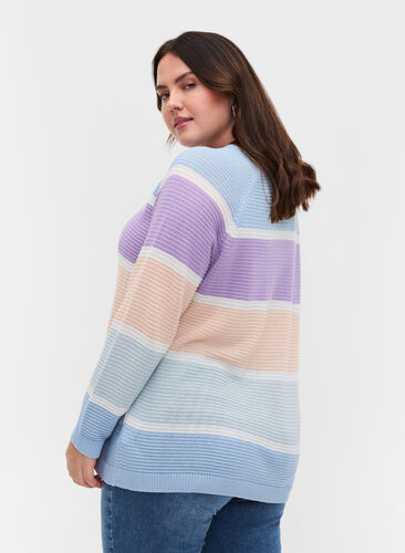 Striped knitted blouse, Chambray Blue Comb, Model image number 1
