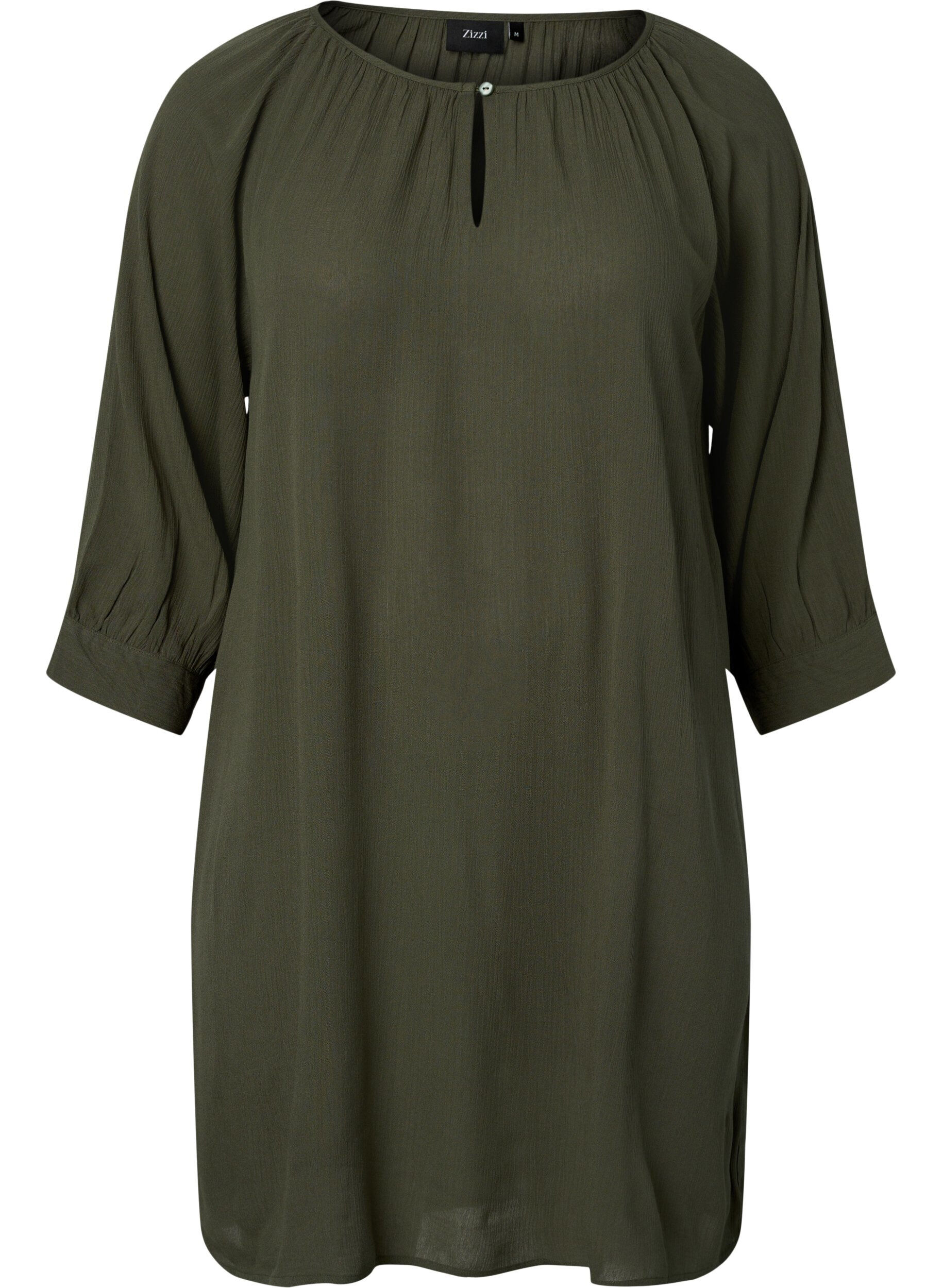 Zizzifashion Viscose tunic with 3/4 sleeves, Green, Packshot image number 0