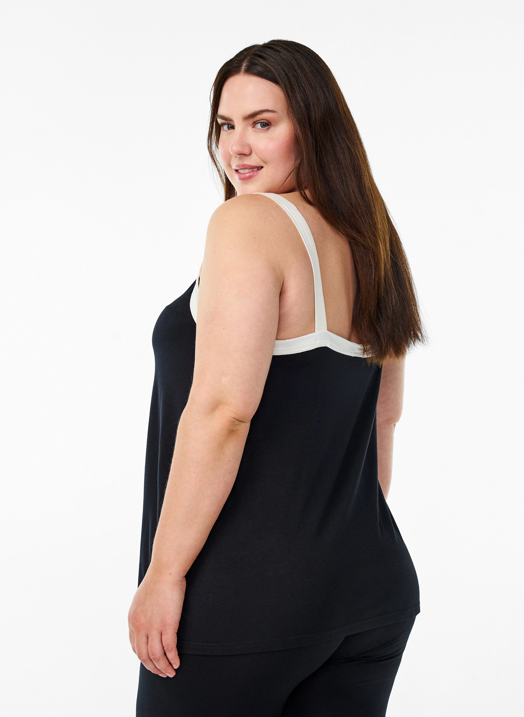 Zizzifashion Night top with straps and V-neckline, Black, Model image number 2