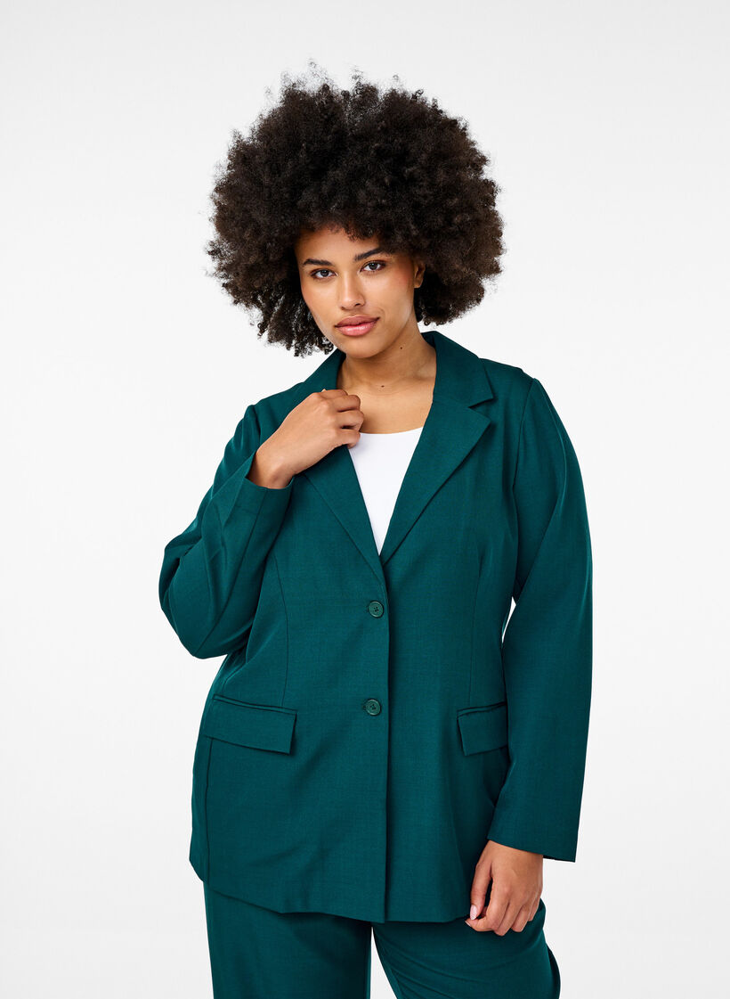 FLASH - Blazer with pockets and a slit, Green, Model image number 0