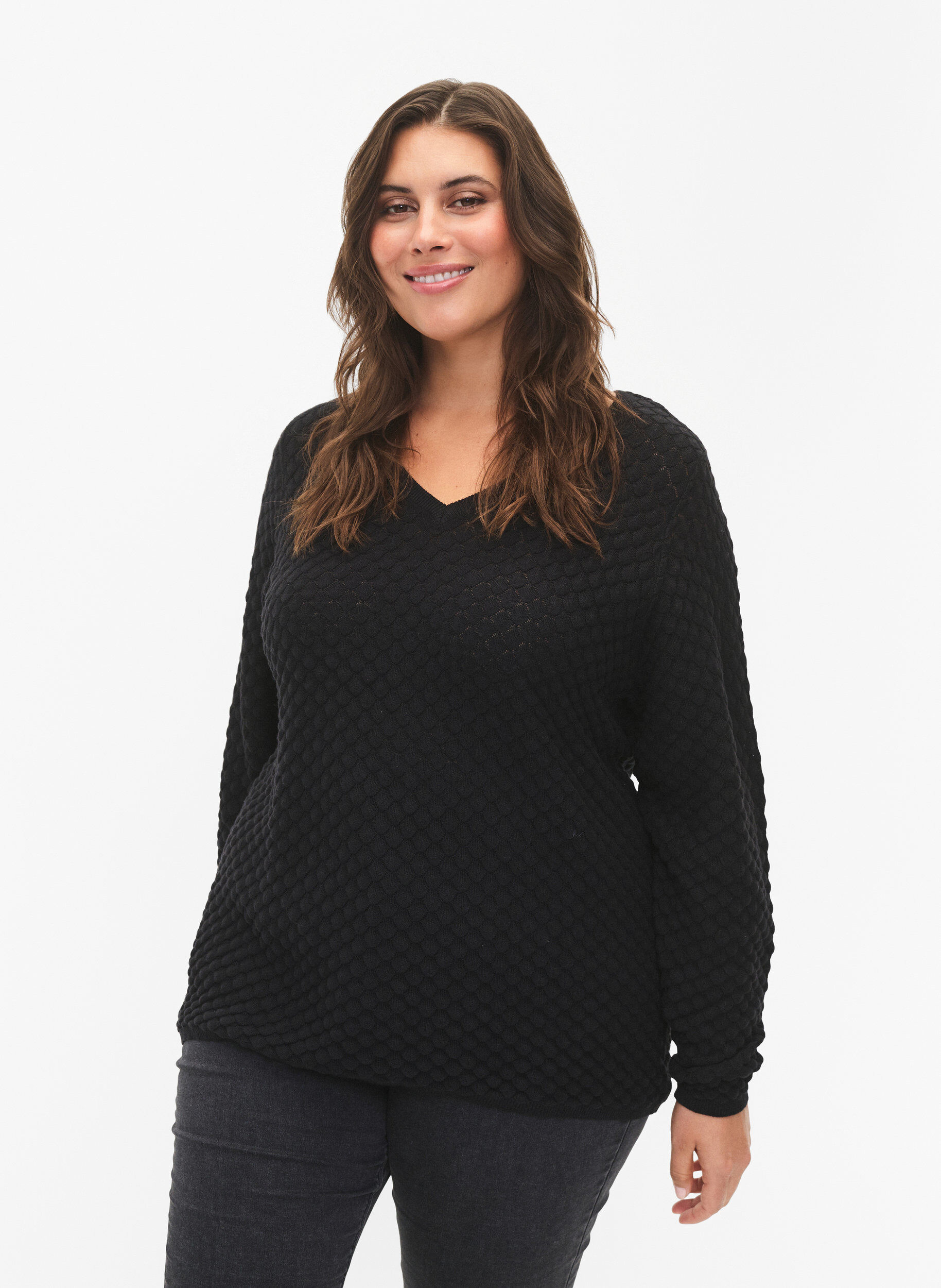 Zizzifashion Structure-patterned pullover in organic cotton	, Black, Model image number 0