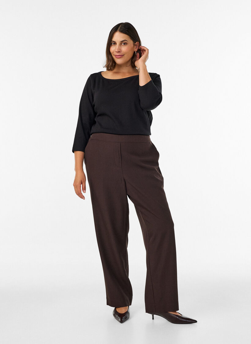 Basic T-shirt with boat neck and 3/4 sleeves, Black, Model image number 1