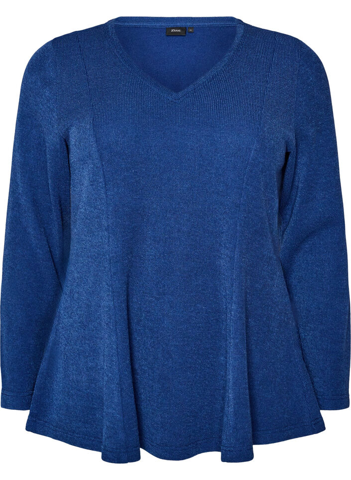 Jersey blouse with a ribbed texture and an A-line fit, Blue, Packshot image number 0
