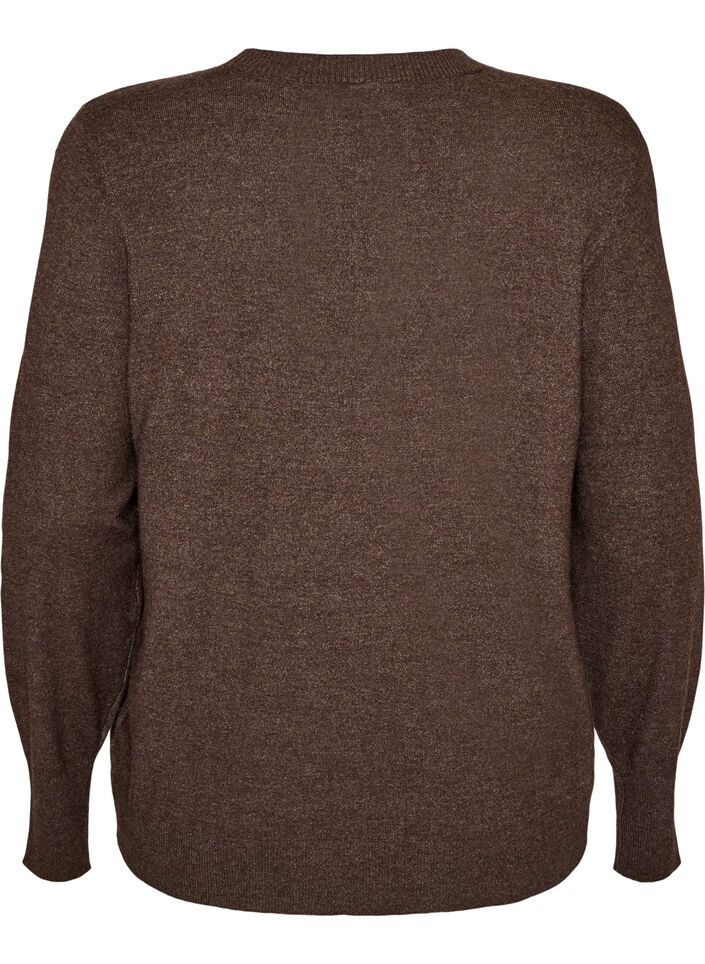 Knitted blouse with a round neck, Brown, Packshot image number 1