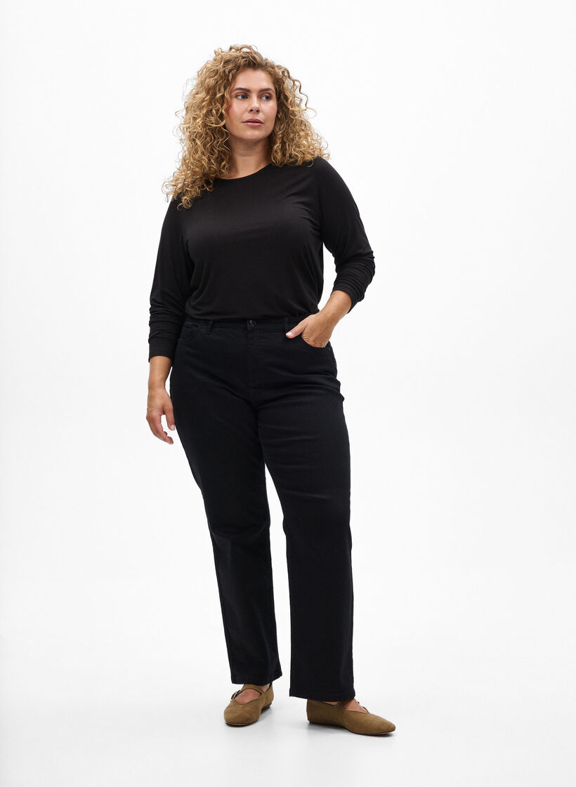 Solid coloured blouse with long sleeves, Black, Model image number 1