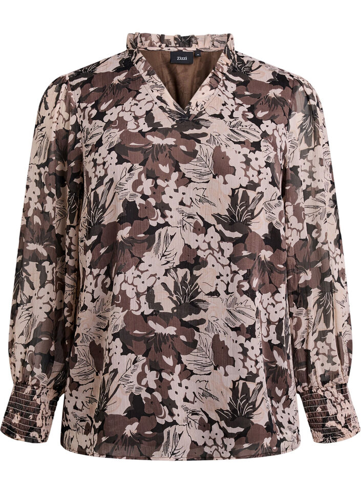 Blouse with floral print, Black, Packshot image number 0