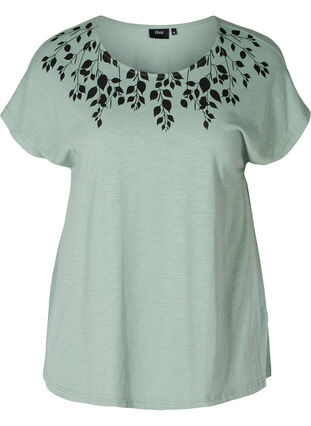Cotton t-shirt with print details, Chinois Green LEAF, Packshot image number 0