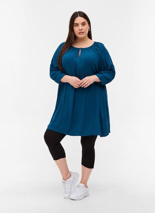 Viscose tunic with 3/4 sleeves, Majolica Blue, Model image number 2