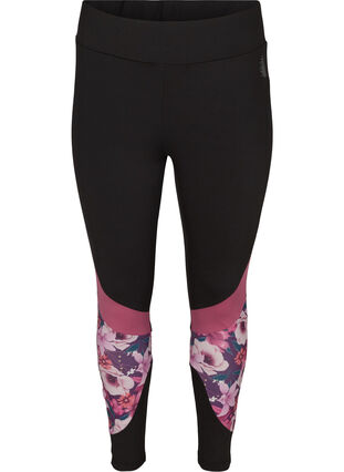 Cropped sports tights with print details, Flower Print, Packshot image number 0