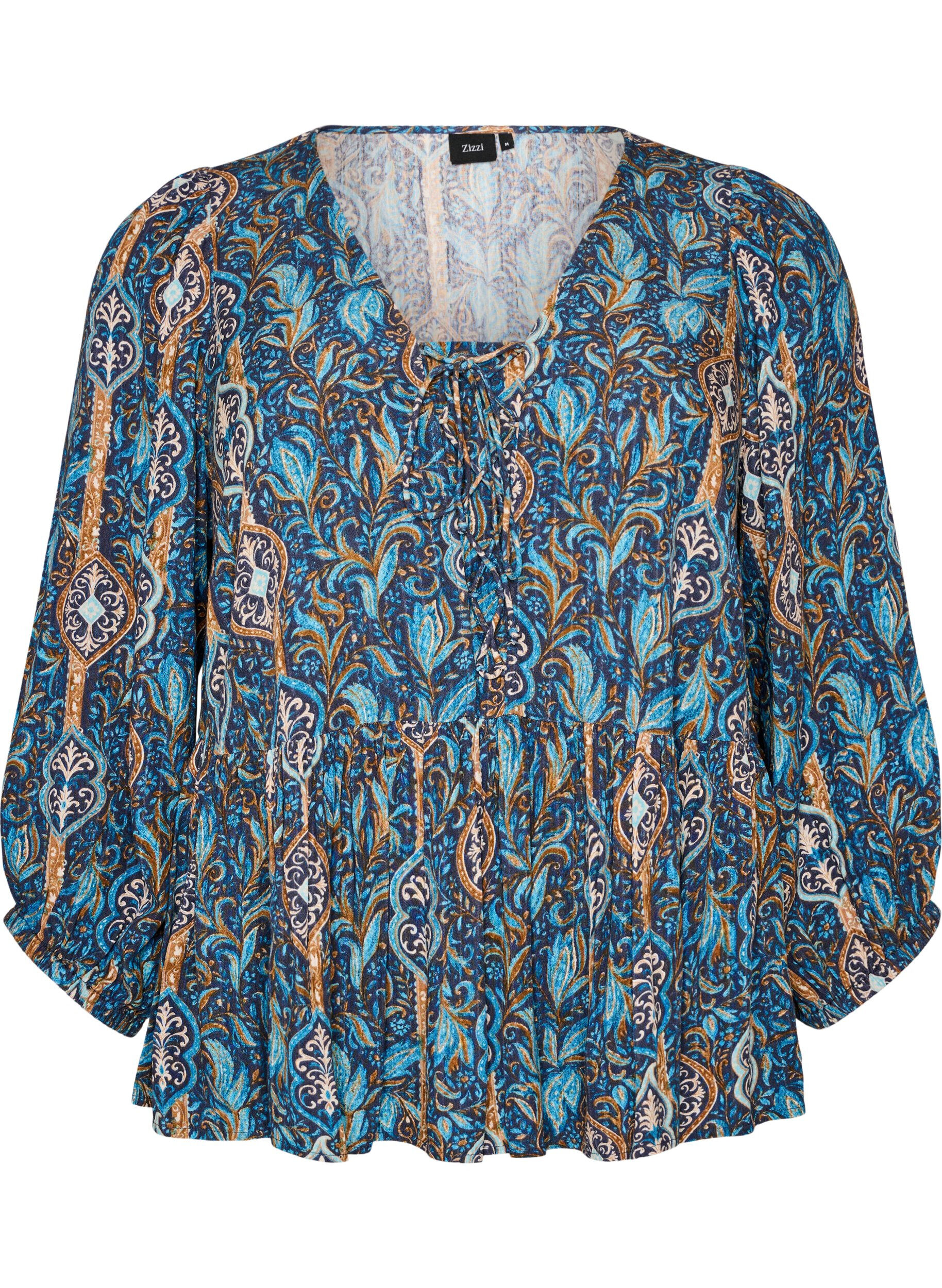 ZizzifashionBlouse with paisley print and lace detail, Light Blue, Packshot image number 0