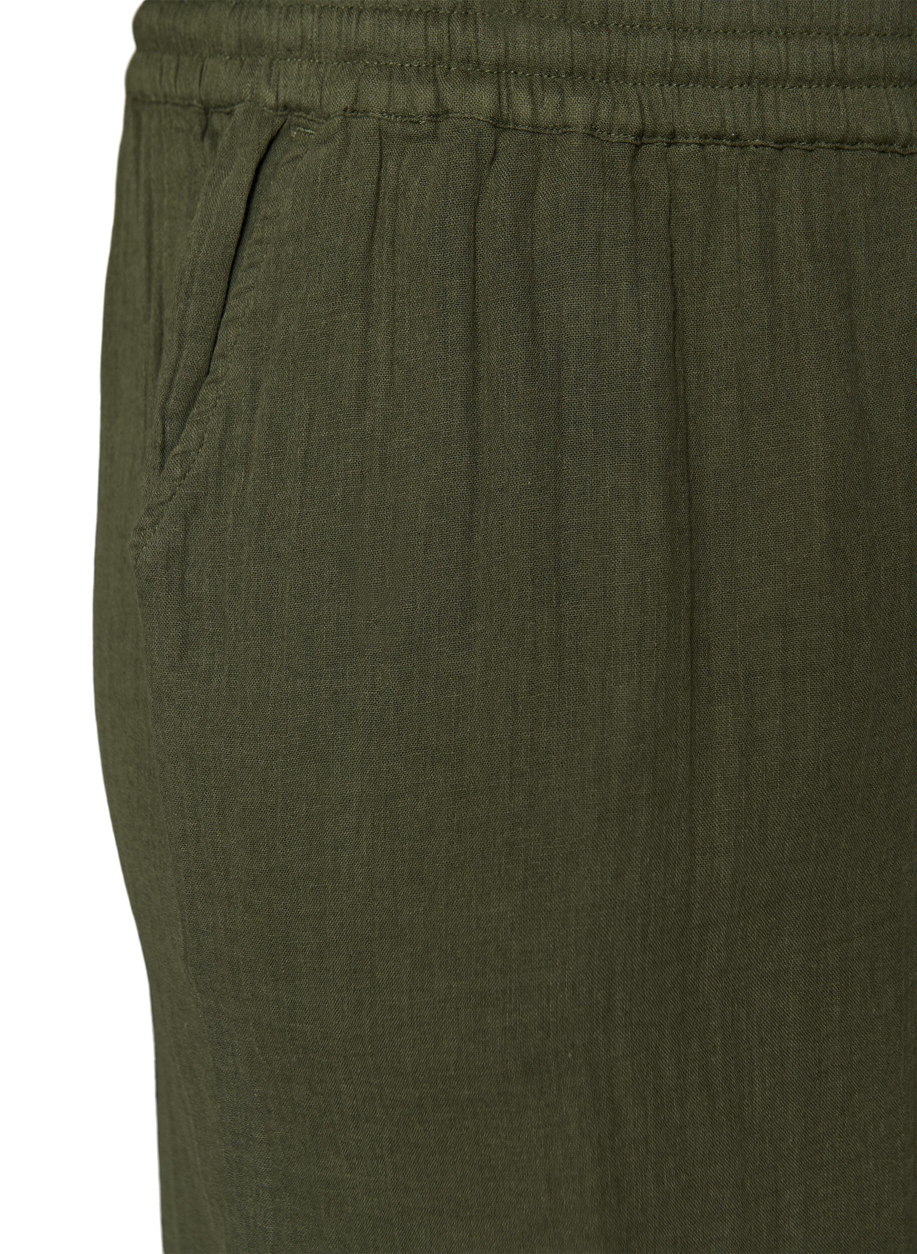Zizzifashion Loose cotton muslin shorts with a high waist, Green, Packshot image number 3