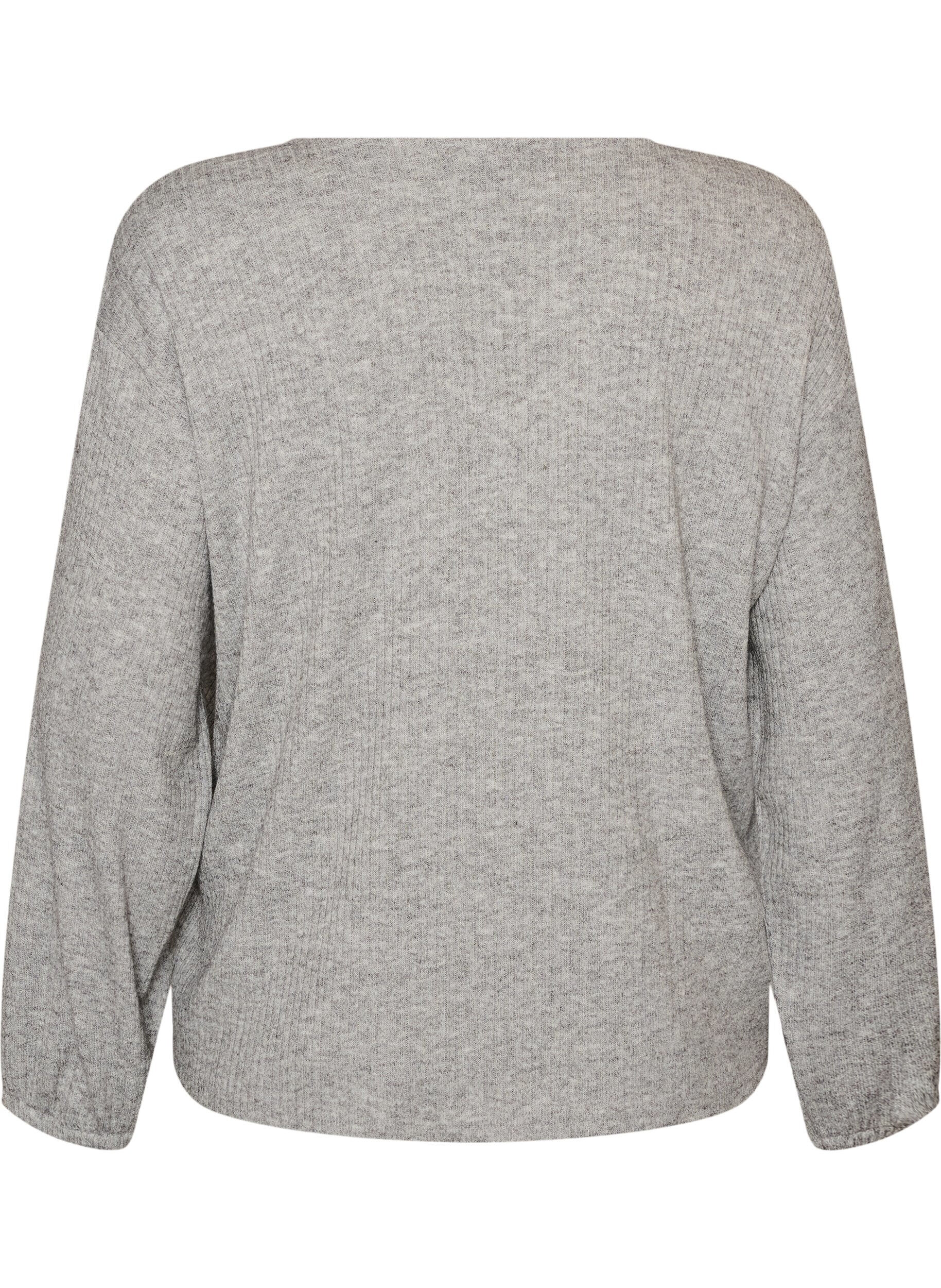 ZizzifashionJersey blouse with ribbed texture and V-neck, Grey, Packshot image number 1
