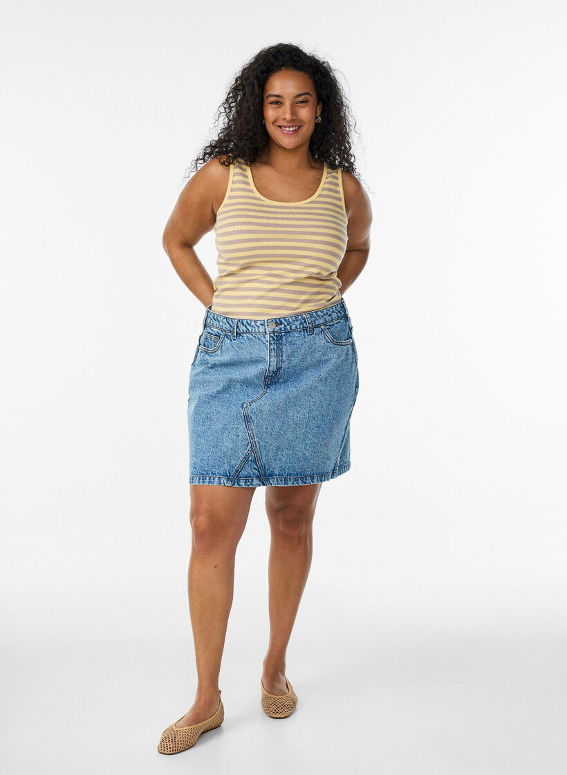 Striped tank top with a rib structure, Yellow, Model image number 1