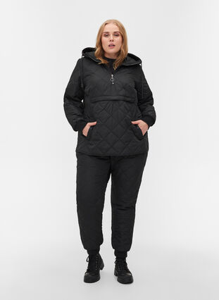 Quilted thermal anorak with hood and pocket, Black, Model image number 2