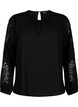 Long sleeve blouse with crochet details, Black, Packshot image number 0