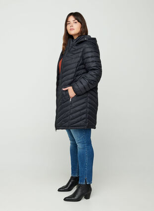 Long, quilted, lightweight jacket, Black, Model image number 2