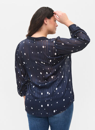 Printed shirt with 3/4 sleeves, Navy Blazer Dot, Model image number 1