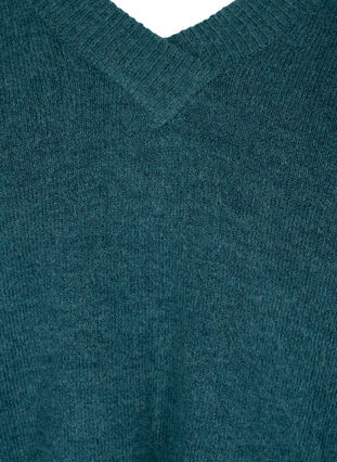Knit blouse with V-sweater and ribbed trims, Reflecting Pond Mel., Packshot image number 2