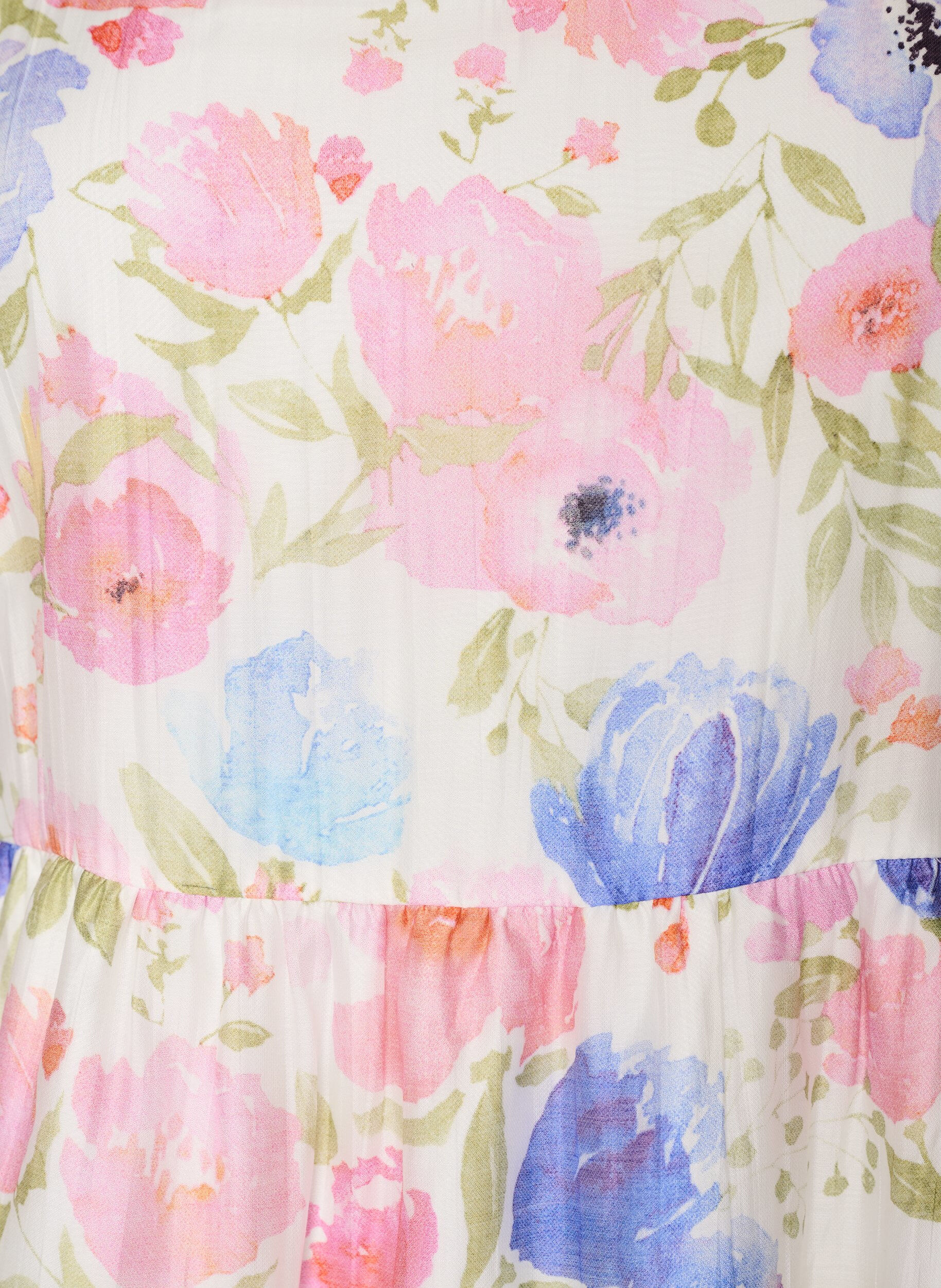 Zizzifashion Long floral dress in lyocell with ruffles, White, Packshot image number 2